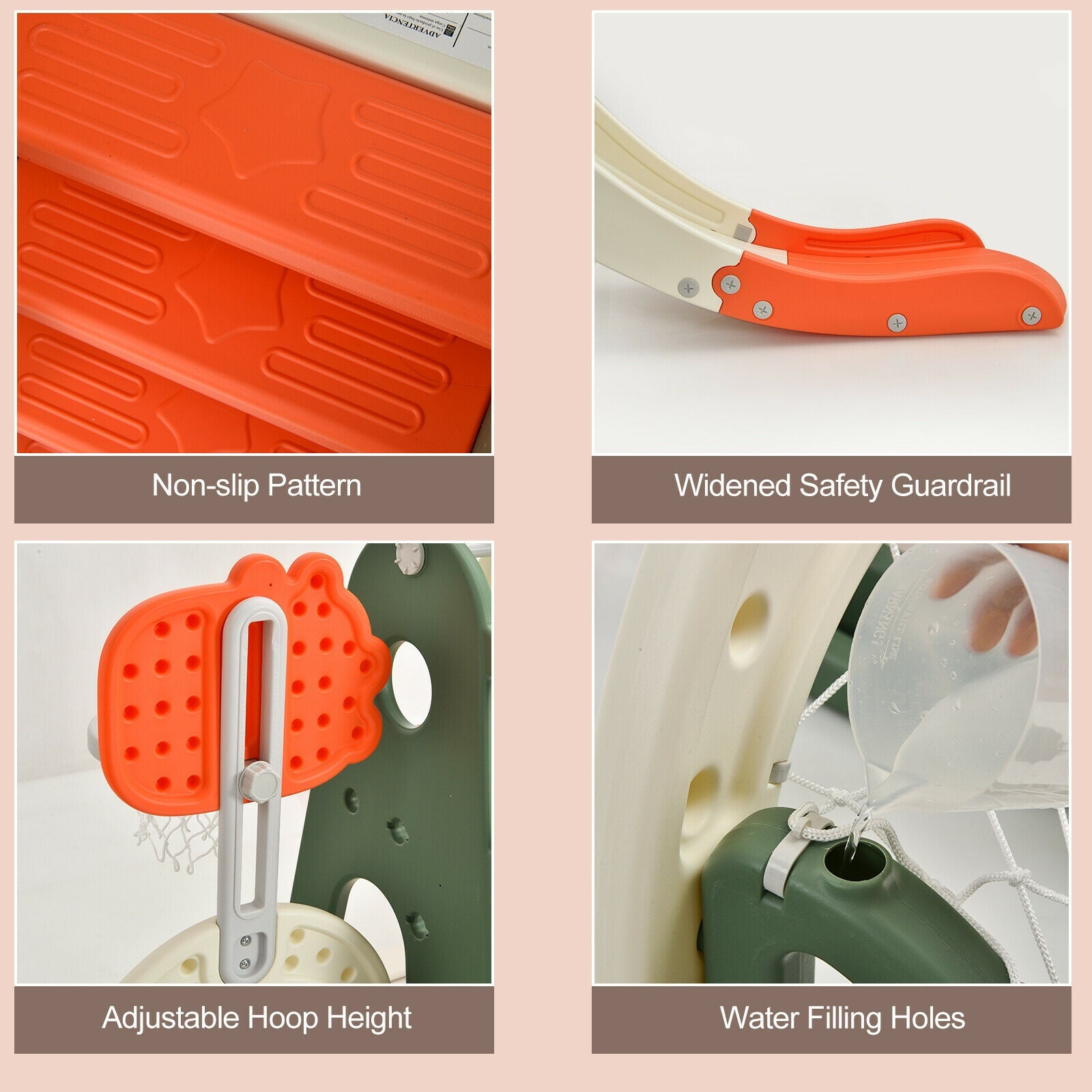 Collage of safety equipment features with text in German