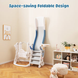 Space-saving foldable design product in a room with wooden floor and shelves.