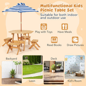 Multifunctional kids picnic table set with umbrella on a beige background