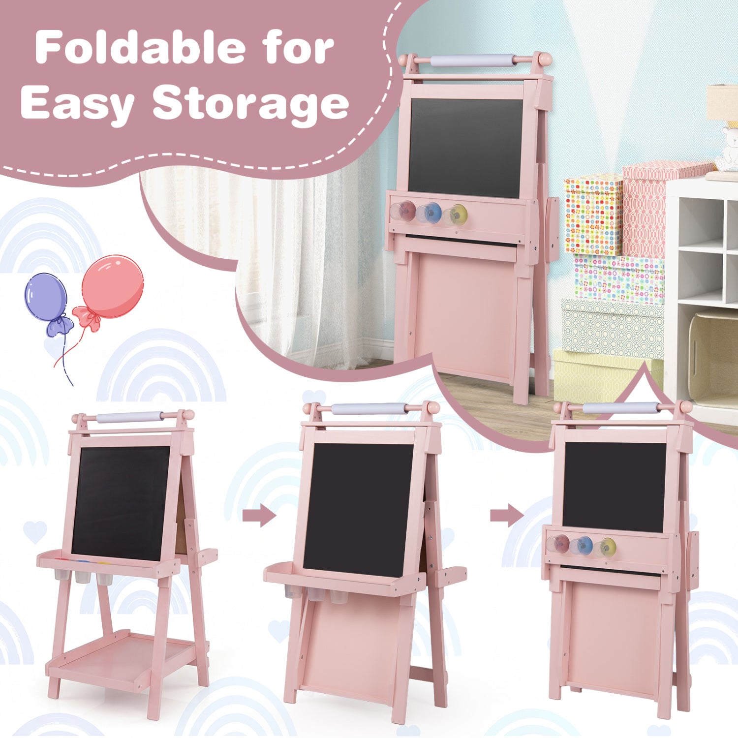 Adjustable toddler art easel with multiple drawing surfaces2