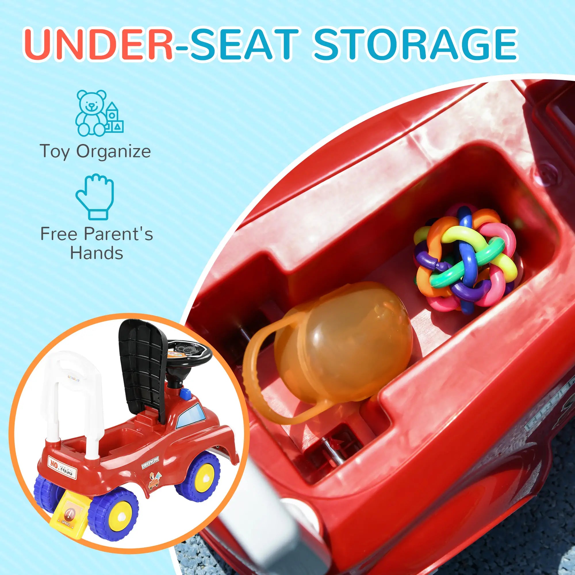 Side view of the toddler balance car showing the rear anti-roll plate.