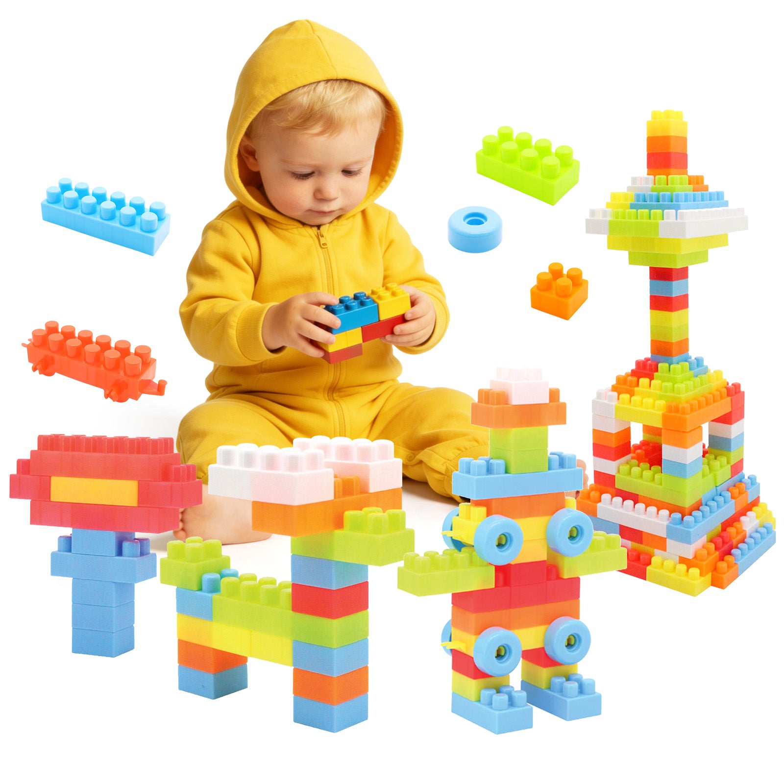 Toddler learning blocks designed for fine motor and sensory development