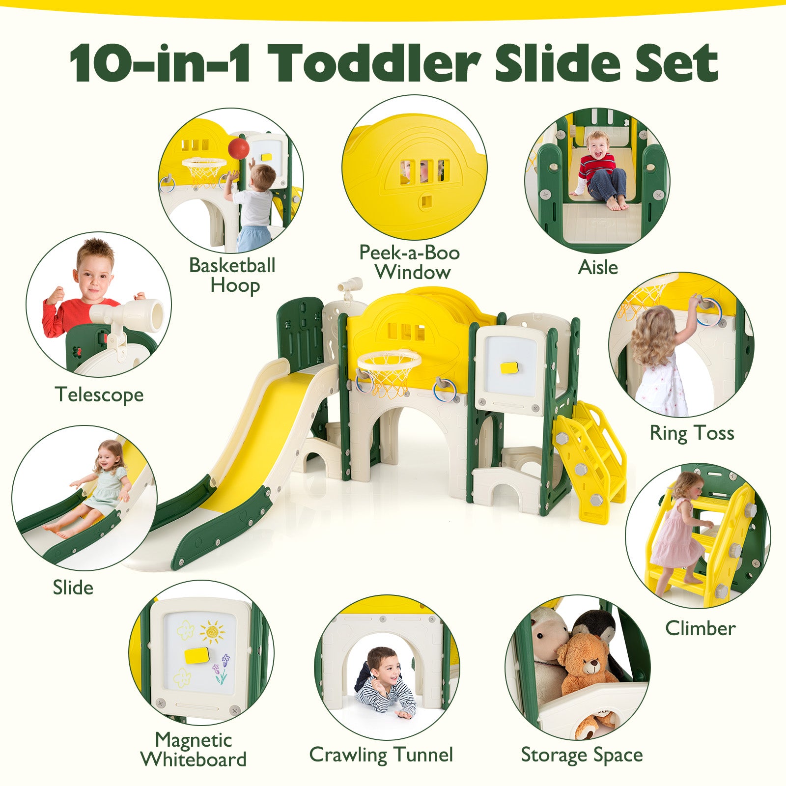 Indoor climbing playground with slide and tunnel for toddlers