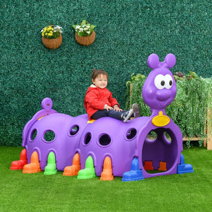 Child sitting on a purple playground slide with a green background