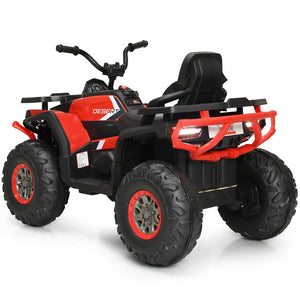 Red and black toy ATV on a white background