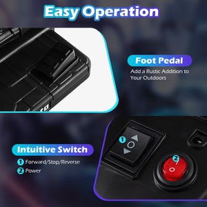 Control panel with foot pedal and intuitive switch for easy operation, on a dark background.