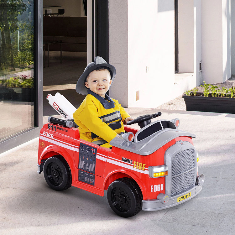 Toddler fire truck with parental remote control and steering wheel