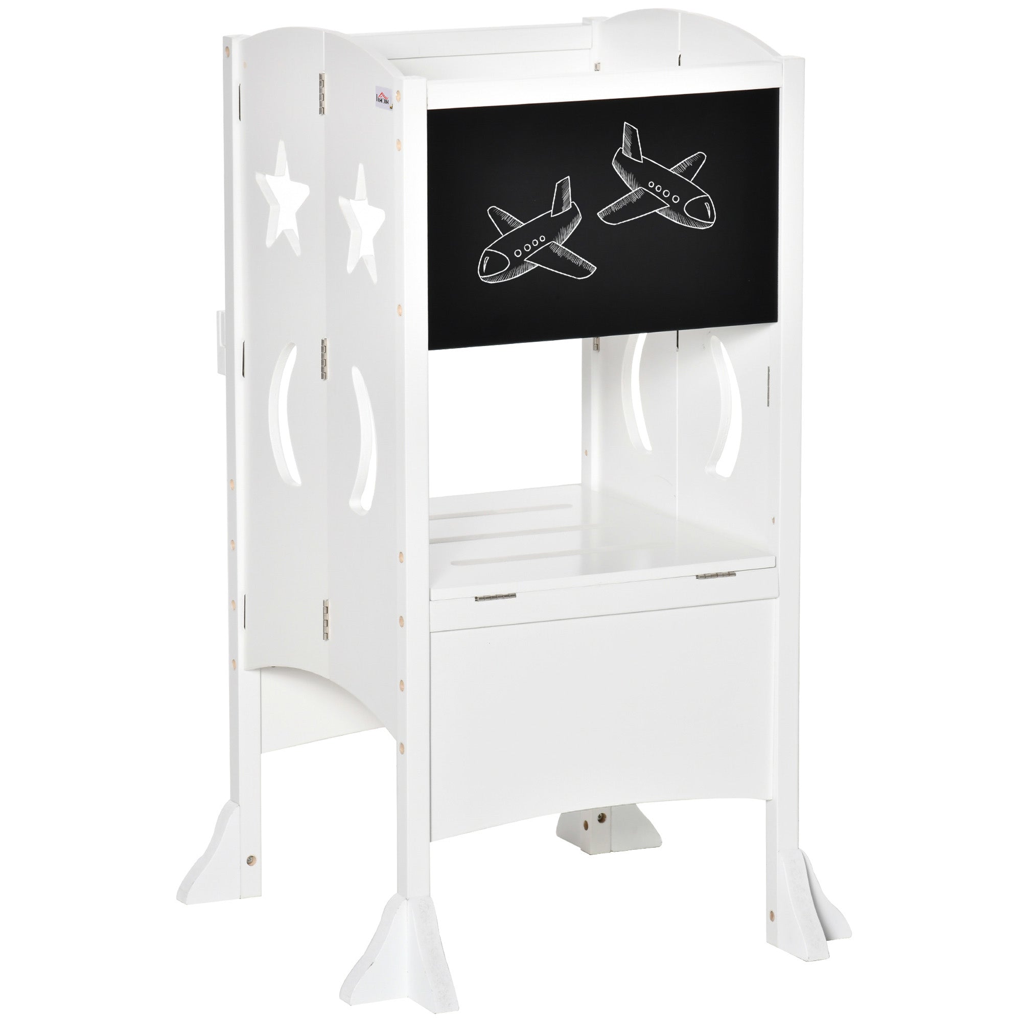 Toddler learning tower with safety rail