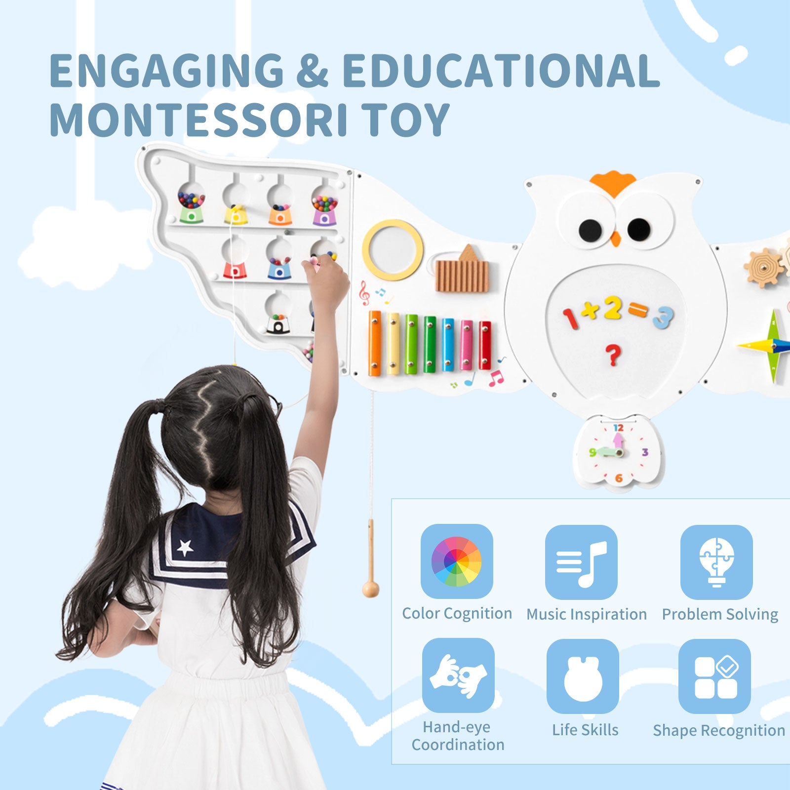 Interactive toddler learning wall center for preschool education