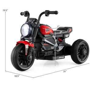 Children's trike with dimensions displayed on a white background