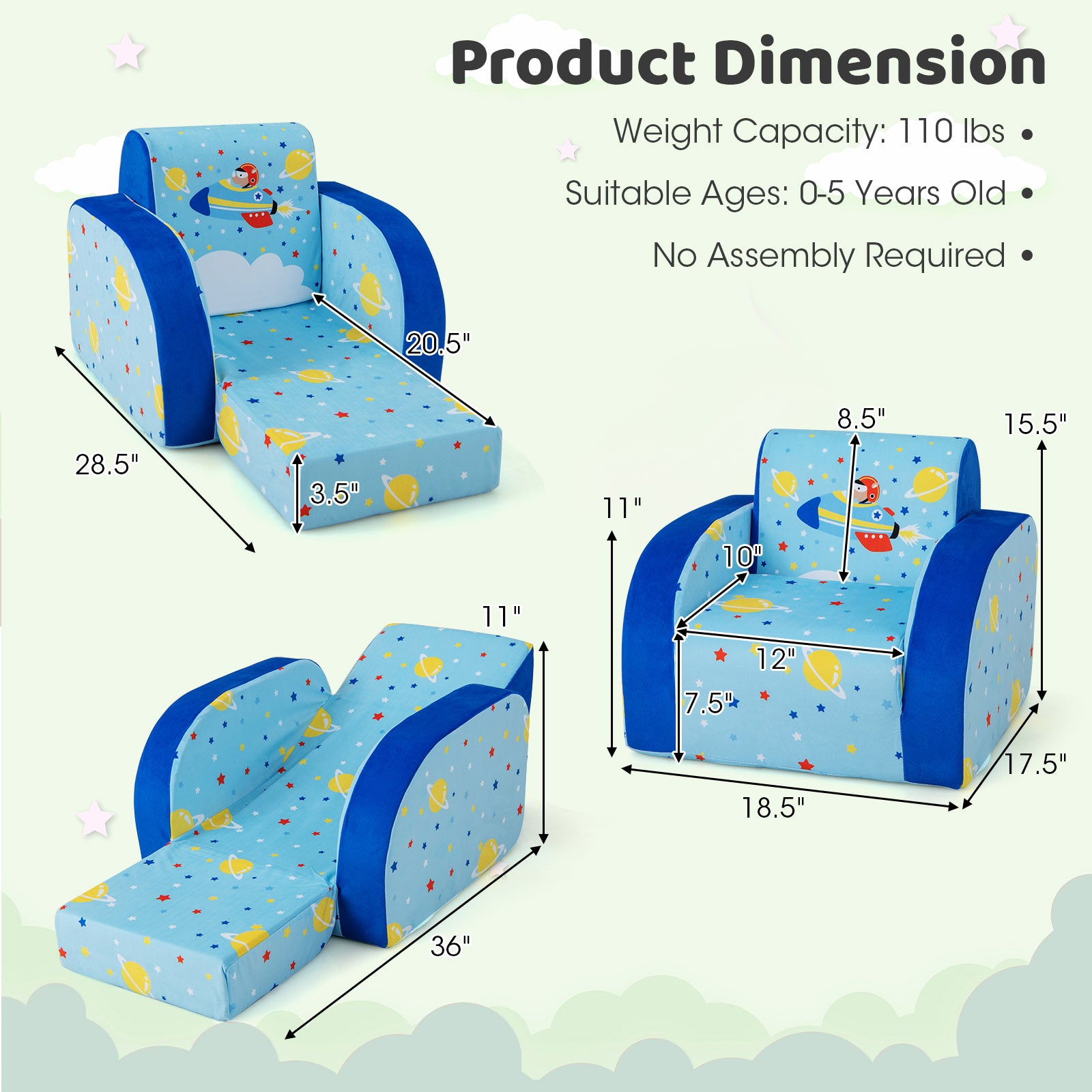 Convertible toddler sofa providing a comfortable nap space