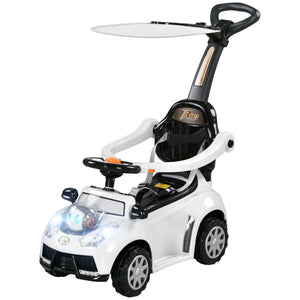Happy toddler riding and playing with 3-in-1 push car