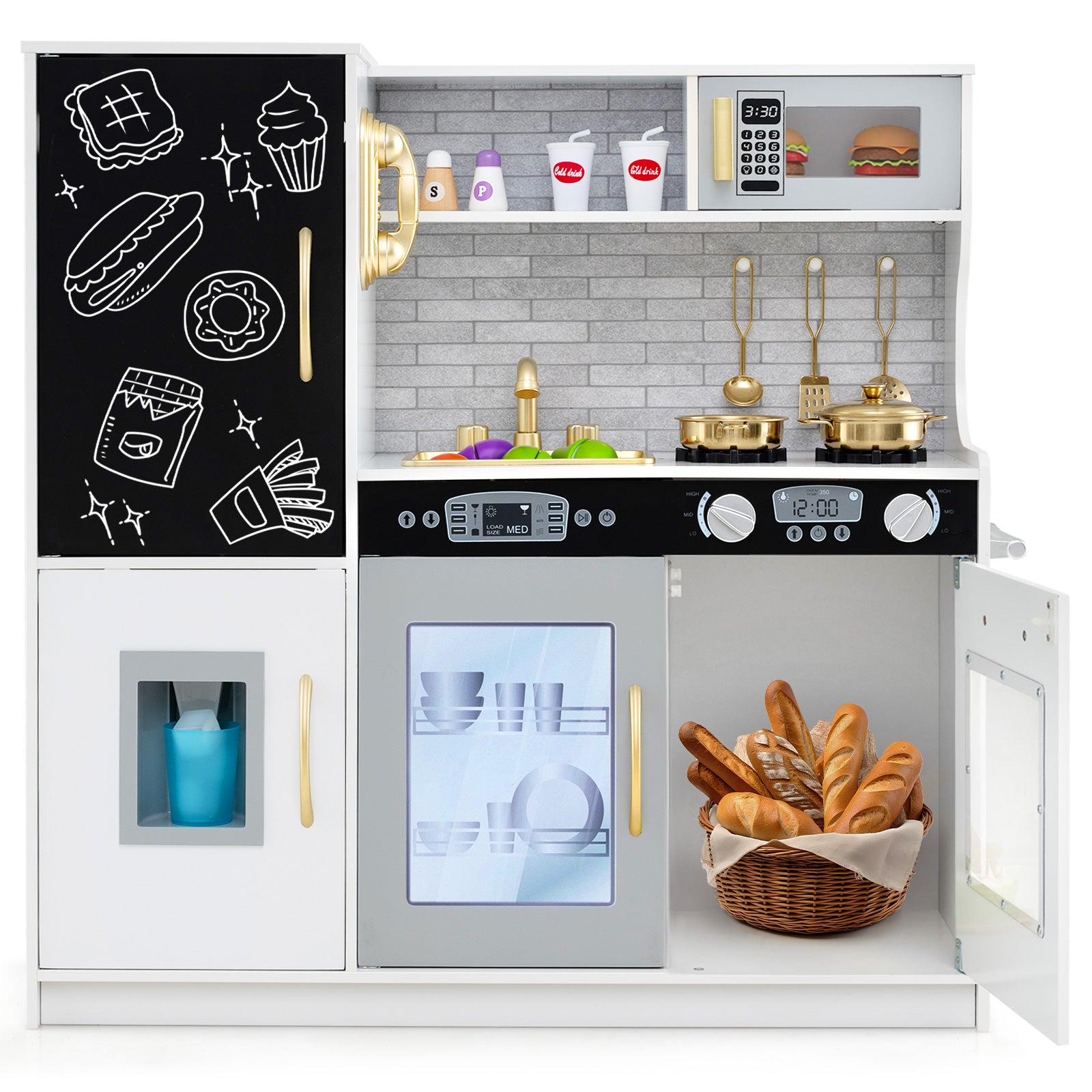 Toddler pretend play kitchen with sink, stove, oven and accessories