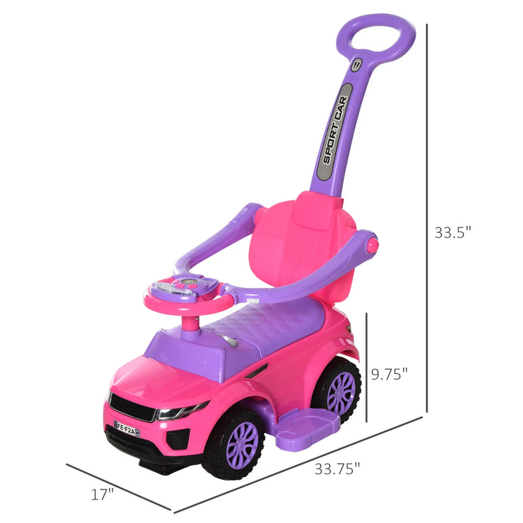 Ride-on stroller car with push handle and footrest