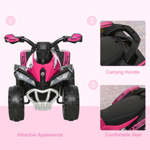 Pink and black toy ATV with close-up details on a pink background
