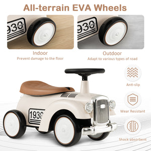 Children's ride-on toy with all-terrain EVA wheels and features highlighted on a white background.
