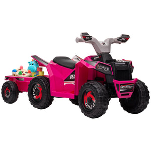 Pink toy ATV with a trailer on a white background