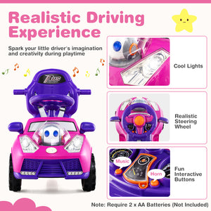 Toy car with features highlighted on a pink background