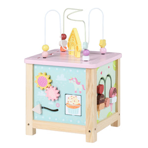 Wooden sensory activity cube with interactive learning games for toddlers