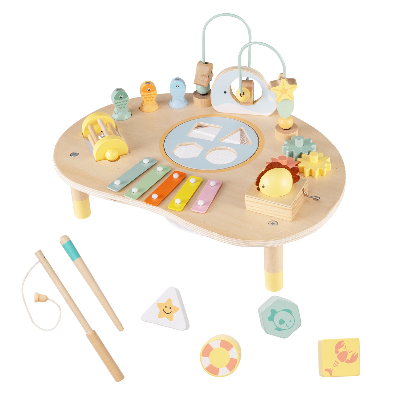 Toddler sensory activity table with seven educational play activities