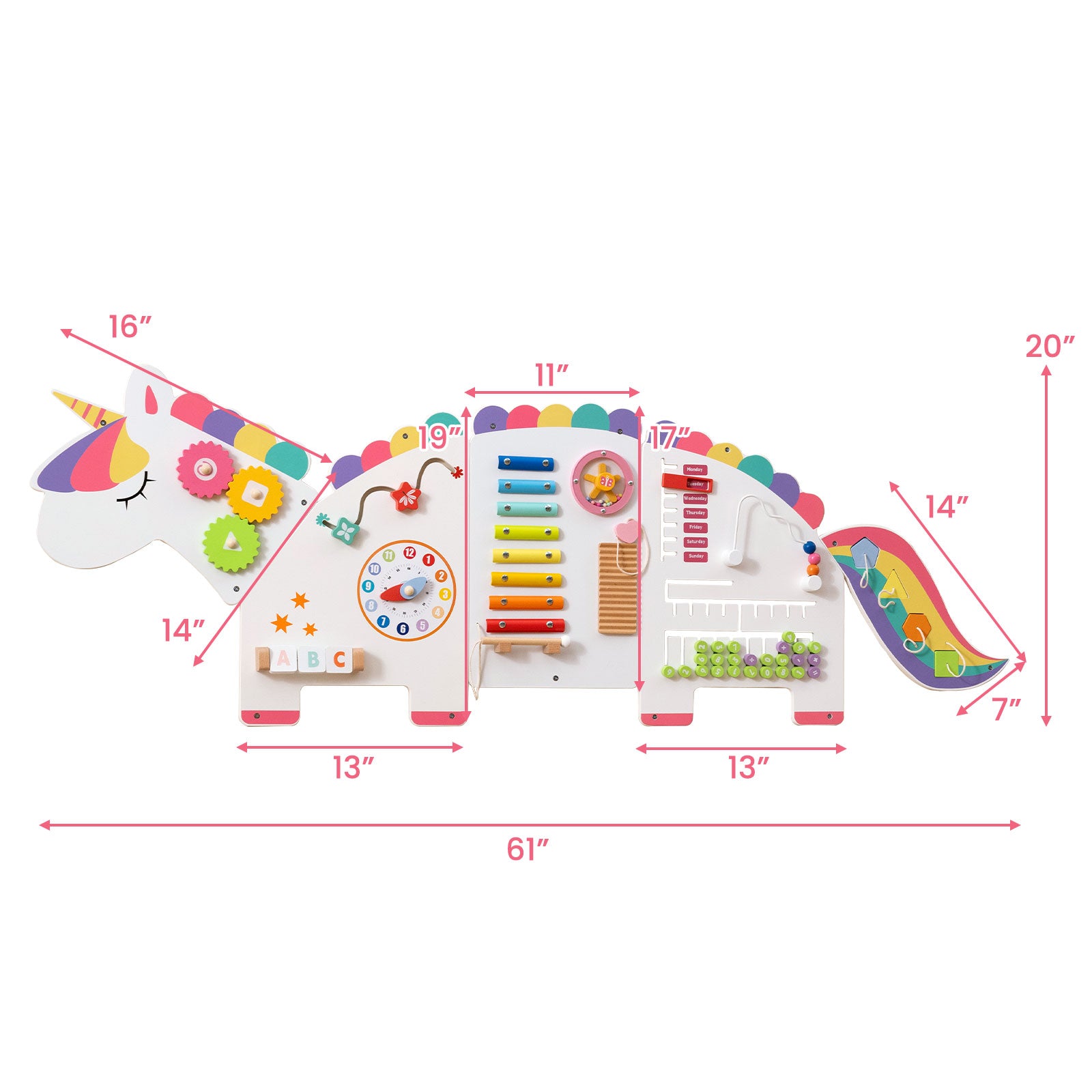Toddler sensory wall panel with interactive learning activities