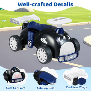 Toy car with shark design on a road with scenic background