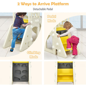 Children using a detachable pedal and climbing mode on a playground structure.