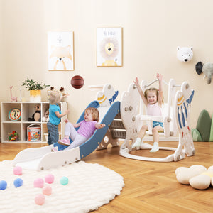 Children playing in a room with toys and furniture