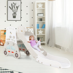 Front view of toddler slide with magnetic art easel and climber