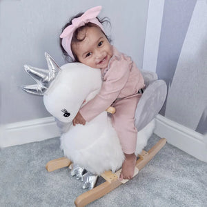 Toddler swan rocking horse with wooden base