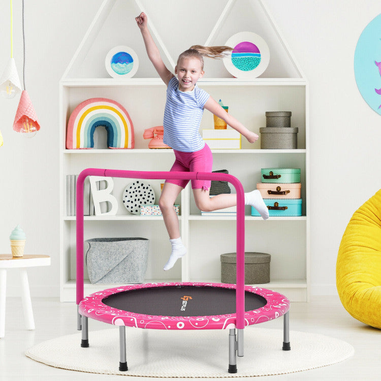 Toddler trampoline with foam covered handrail