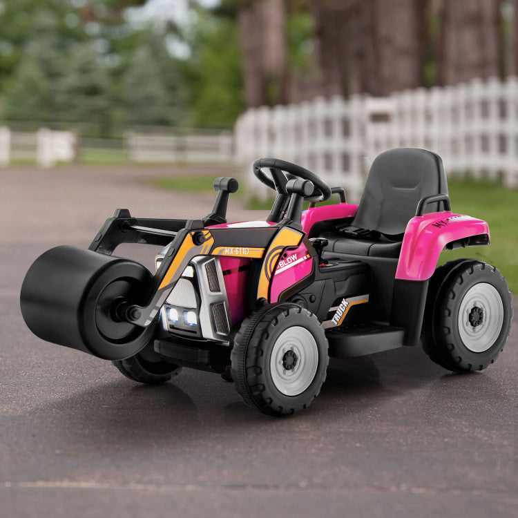 Toddler construction vehicle with steering wheel and pedal