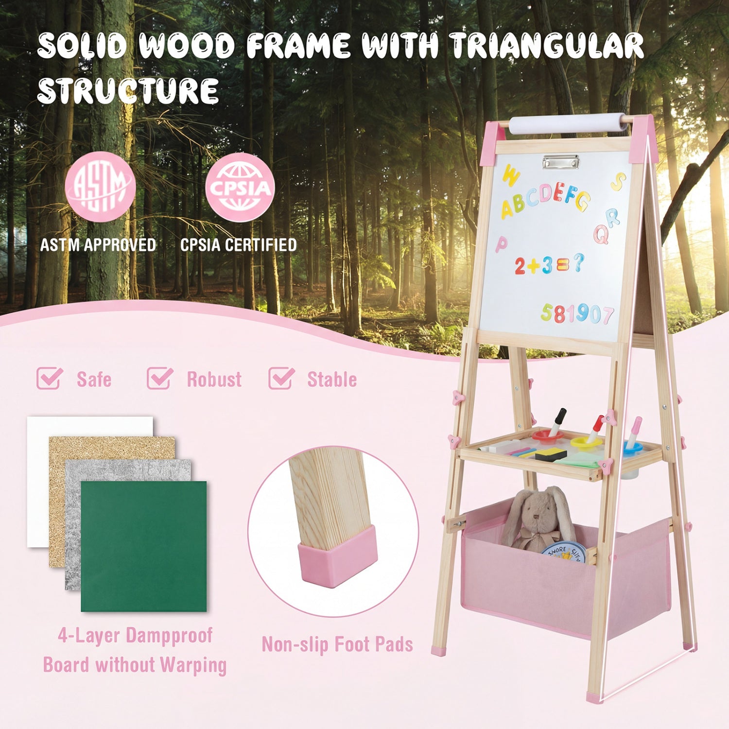 Wooden easel designed for toddlers and young children