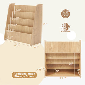 A 4-tier bookshelf functioning as a stylish toy organizer.