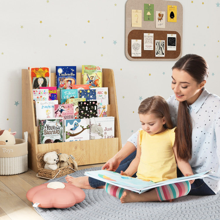 	A compact 4-tier bookshelf, a perfect toy storage for small spaces.