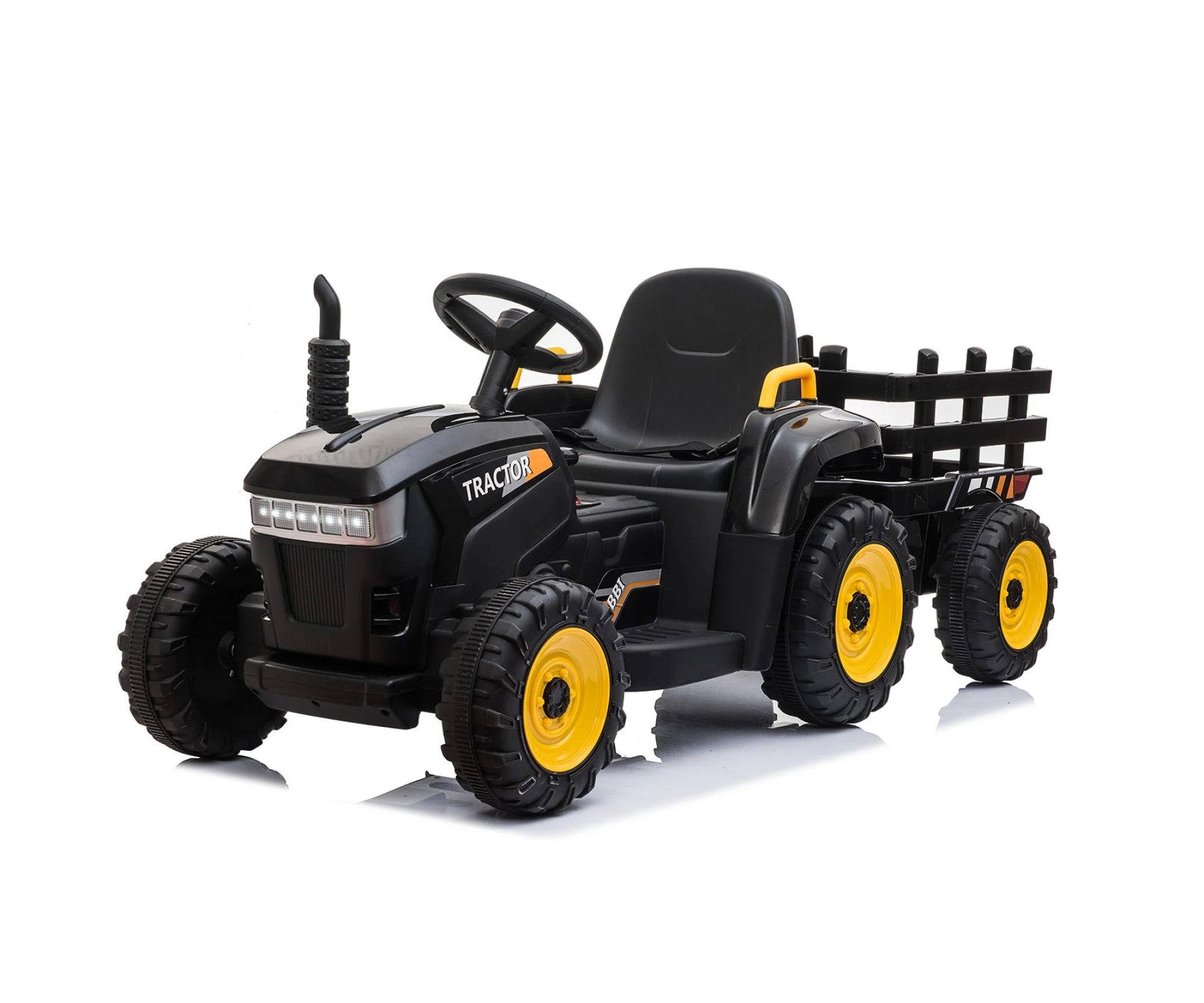 Tobbi 12V Battery Powered Toy Tractor with Trailer, Kids Electric Ride On Toy Car, Black