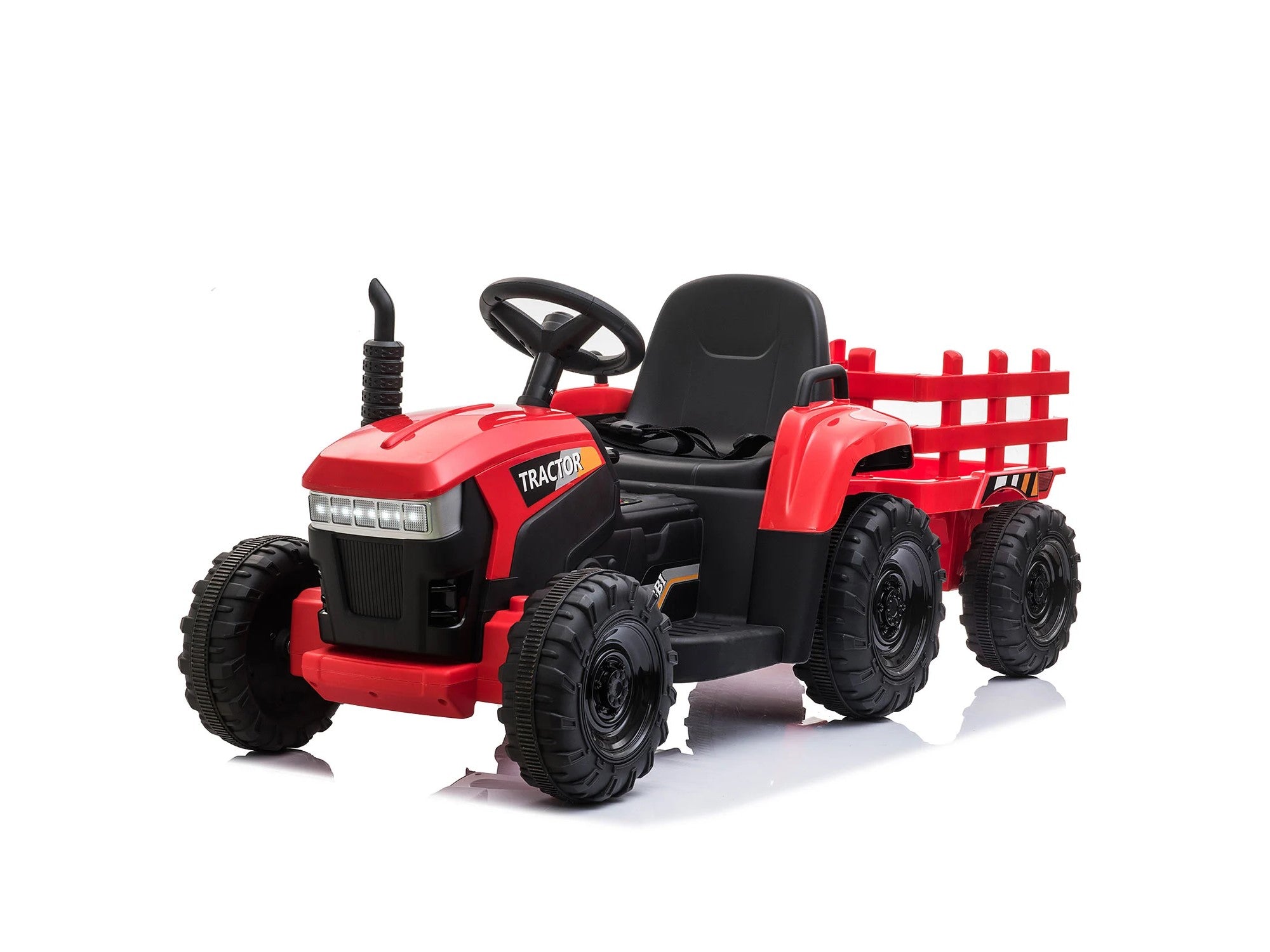 Tobbi 12V Battery Powered Toy Tractor with Trailer, Kids Electric Ride On Toy Car, Red