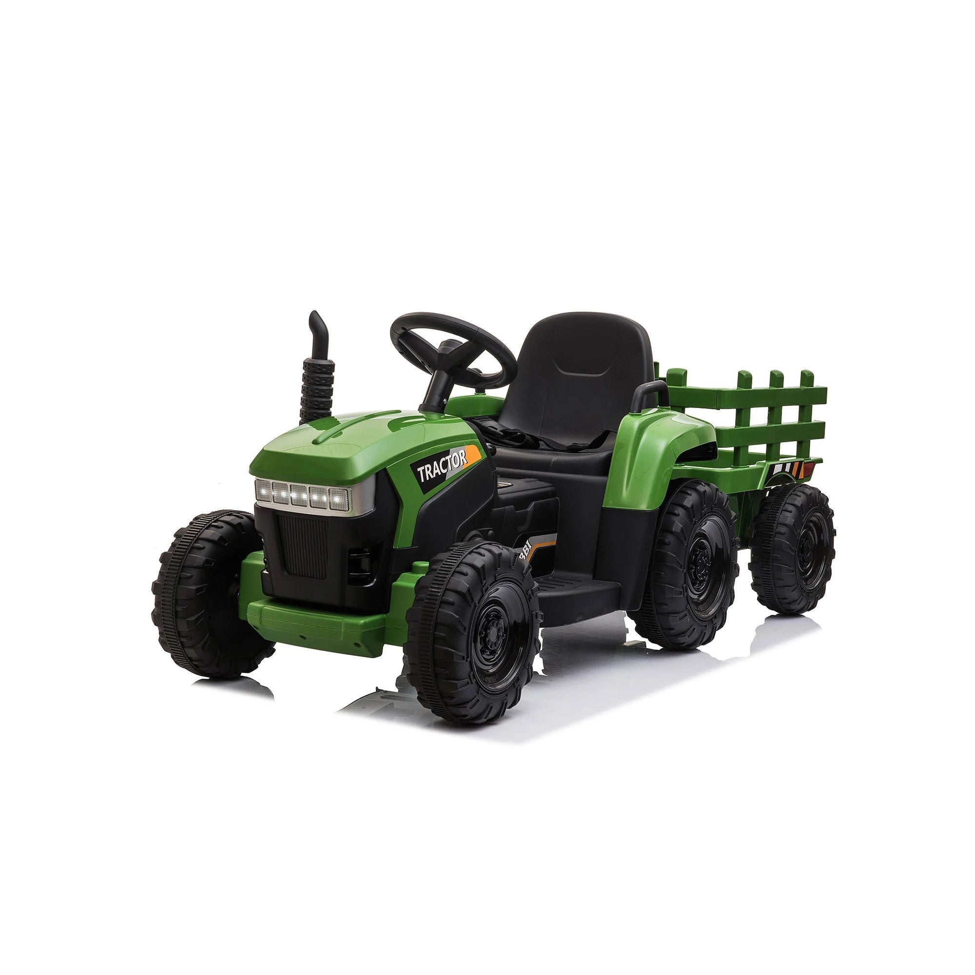 Tobbi 12V Battery Powered Toy Tractor with Trailer, Kids Electric Ride On Toy Car, Dark Green