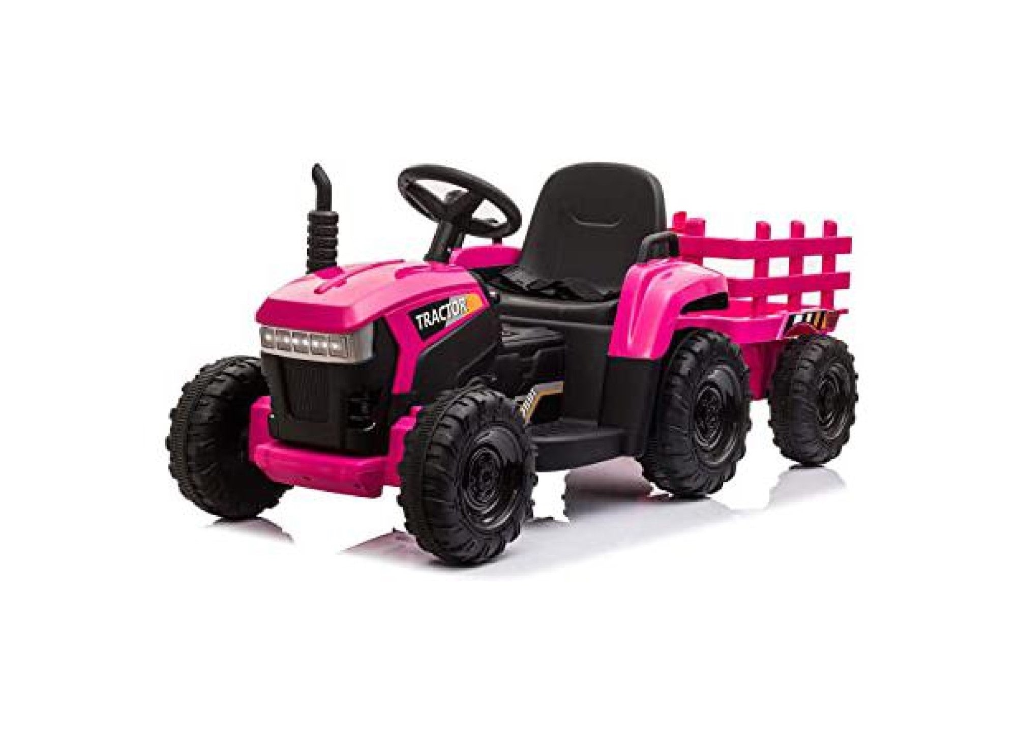 Tobbi 12V Battery Powered Toy Tractor with Trailer, Kids Electric Ride On Toy Car, Rose Red