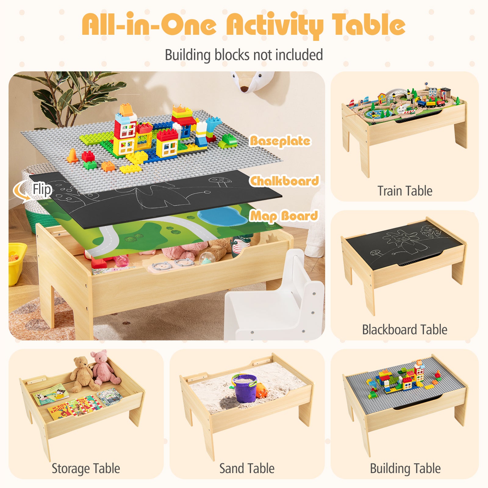 Wooden train table featuring a magnetic fishing game for interactive learning