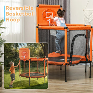 Reversible basketball hoop with indoor and outdoor use scenarios.