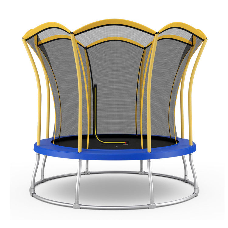 trampoline with curved net poles and foam