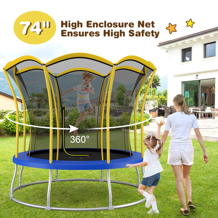 trampoline with curved net poles and foam