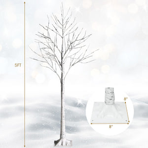 5-Foot Pre-Lit White Twig Birch Tree with 72 LED Lights for Holiday Decor