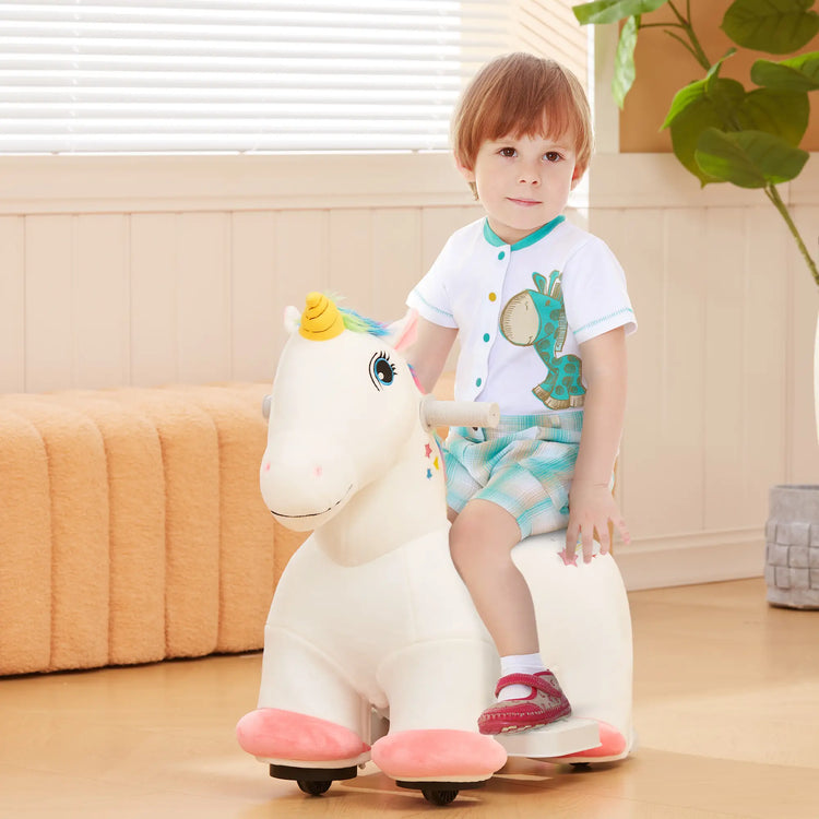 Triceratops-inspired ride-on horse toy that encourages imaginative play