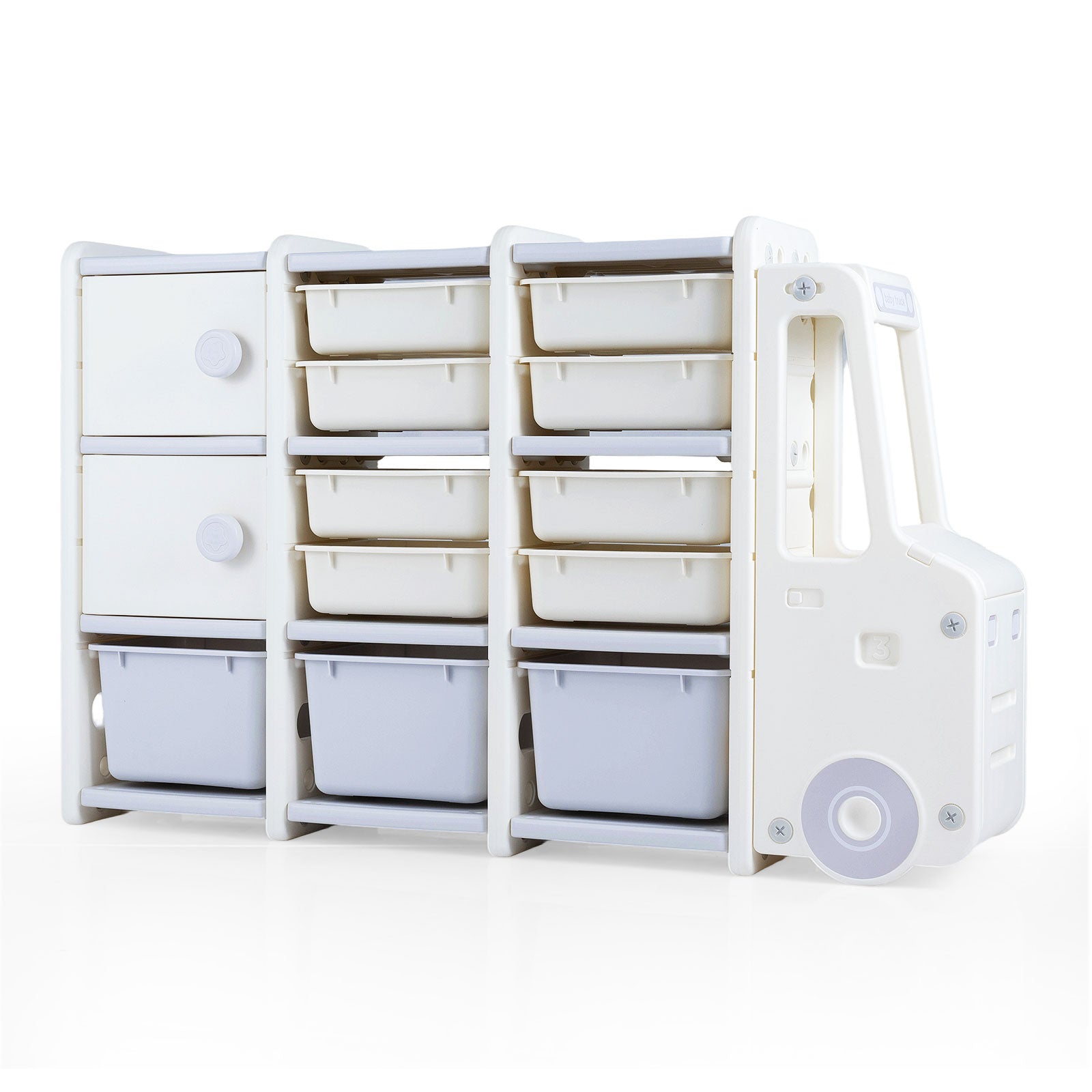 Truck-shaped kids toy storage organizer with removable storage bins