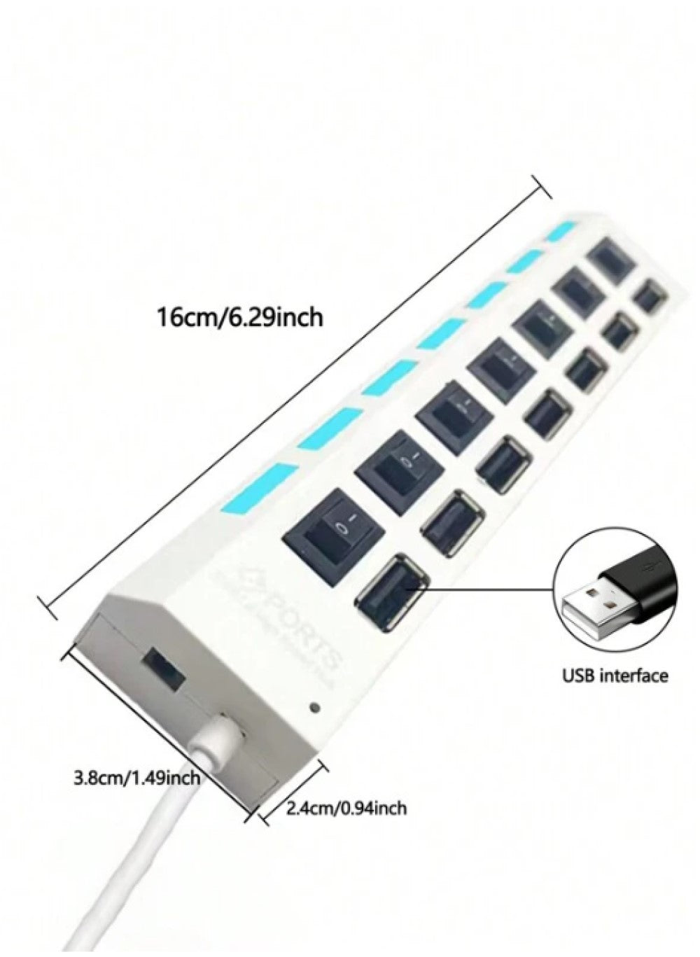 7 Port Charger Cable Adapter With Individual Switch