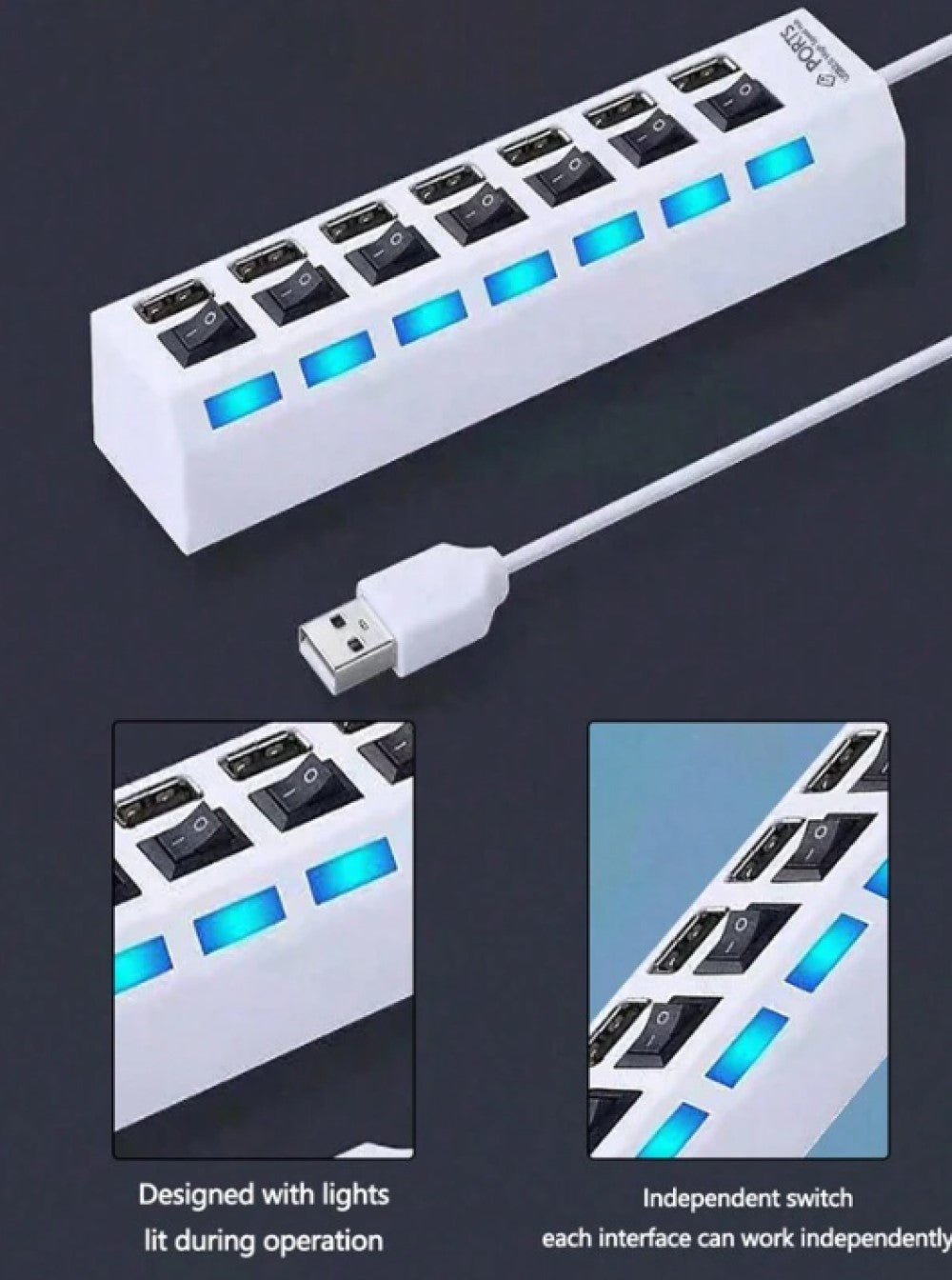 7 Port Charger Cable Adapter With Individual Switch