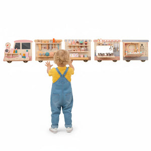 Kids vanity wall panel with mirror for imaginative pretend play