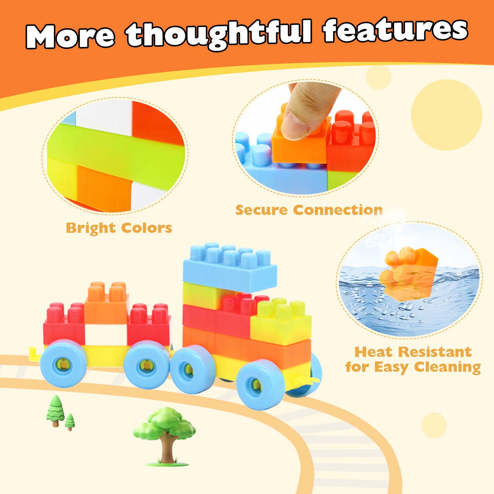 Building block set with wheel pieces for creating toy vehicles